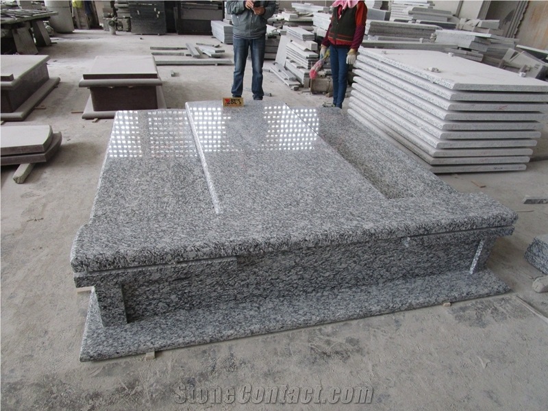 Factory Price China Sea Wave Granite Trible Tombstone, Cheap Poland Style Spary White Tombstone