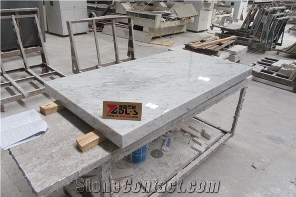 Italian Bianco Carrara White Base White Marble Countertops Polished 2+3cm Edges