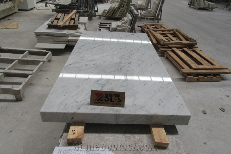 Italian Carrara White Marble Table Countertop Polished Edge Competitive Price,