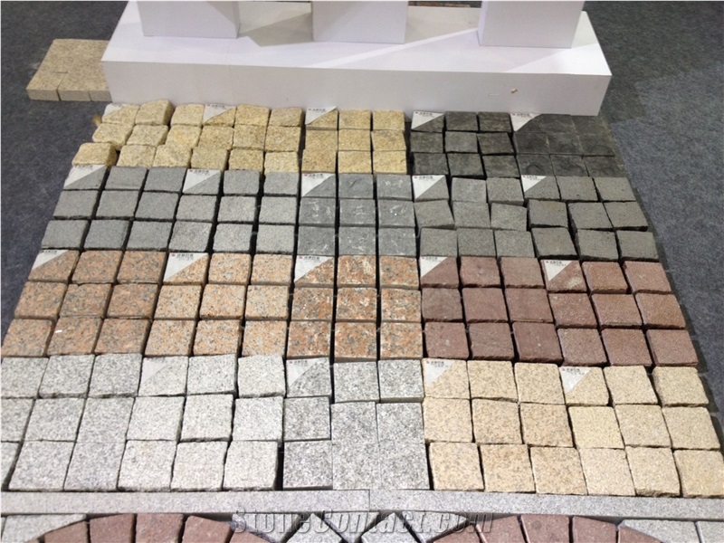 Ocean Red Granite Cobble Stone, Cube Stone Surface Flamed/Bush Hammered, China Red Granite Paving Stone for Patio,Driveway
