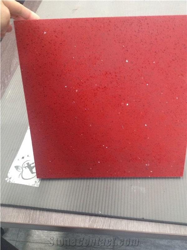 Red Artificial Stone, Red Color Artificial Stone Polished Big Slabs/Tiles, Red Caesarstone with Crystal
