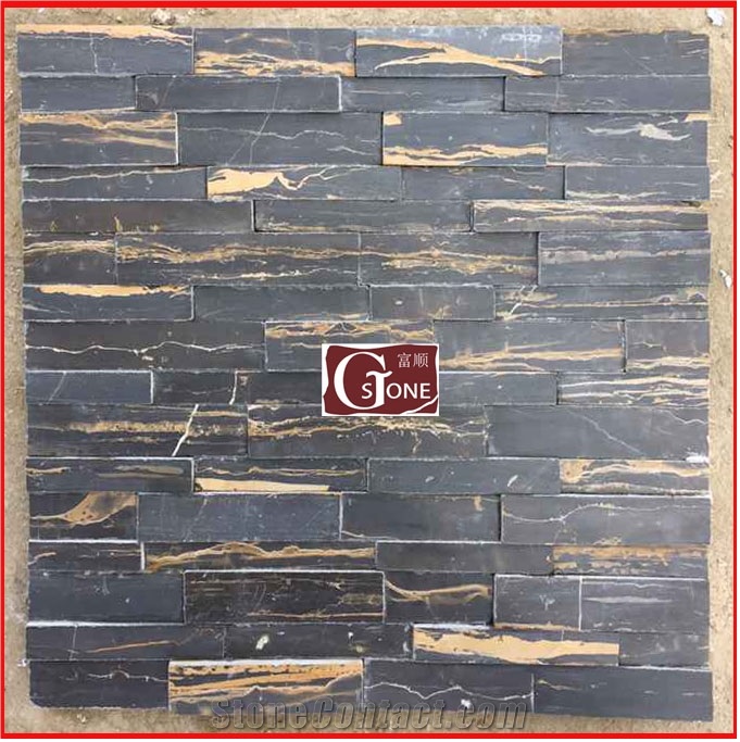 Gold & Black Marble Cultured Stone for Wall Cladding