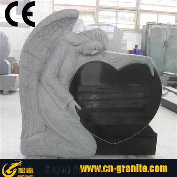 Angel Heart Headstone Monument Tombstone.Double Heart Shaped Headstone