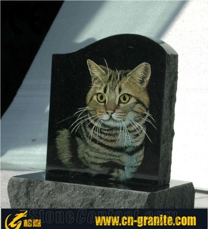 Black Granite Tombstone for Cat European Style, Western Style Monument for Pet