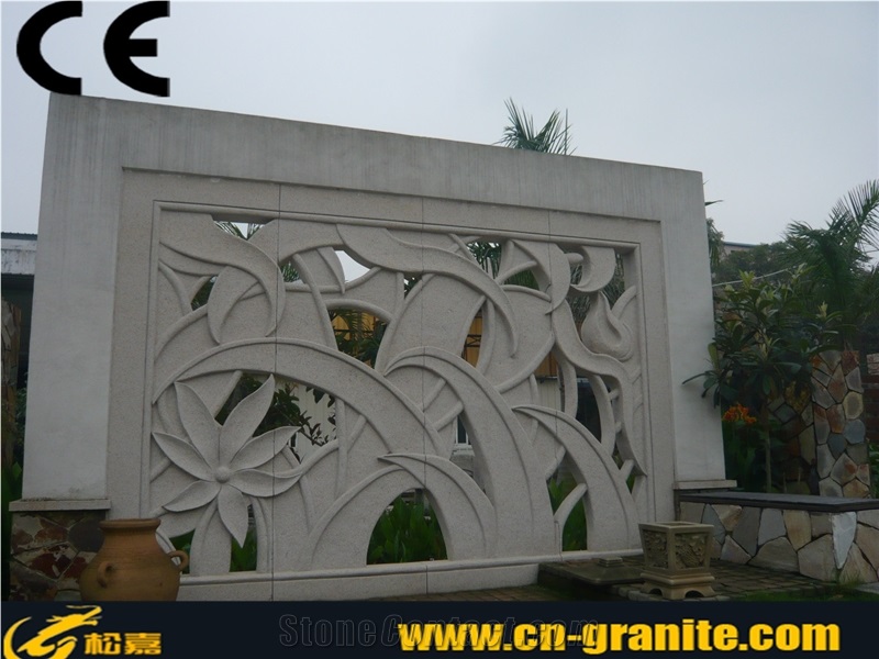 China Grey Granite 3d Carving Wall Stone for Sale,Wall Cladding Stone