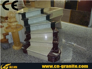 China Marble Stair & Step, White Marble Stair Railing Designs, Pure White with Dark Emperador Staircase
