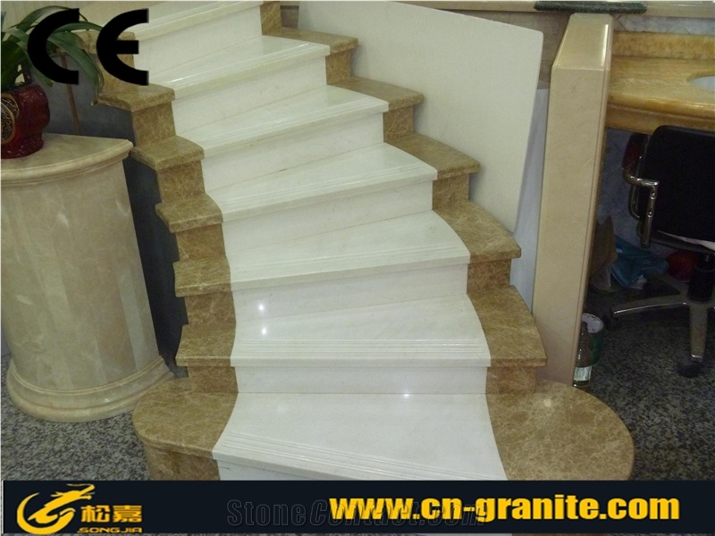 China Marble Stairs for Sale, Pure White with Light Emperador Stair
