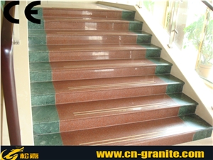 China Natural Stone Steps for Sale, Granite Red with Green Stairs