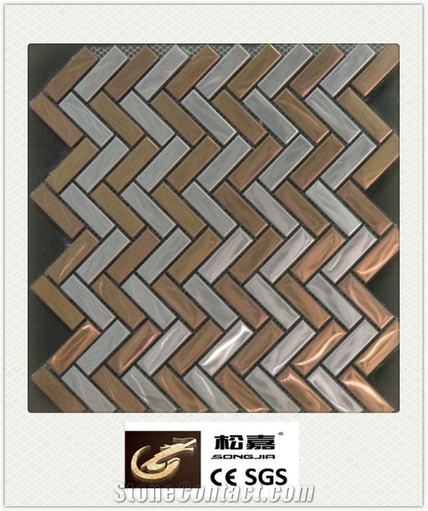 Gold with White Metal Mosaic for Wall, Polished Mosaic