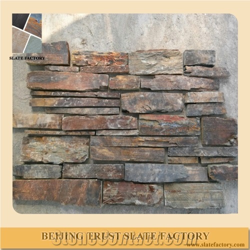 Brown Slate Stacked Stone Slate Cultured Stone Wall Facade,Stacked Stone Veneer,Stacked Stone Wall Panels, Stacked Wall Cladding