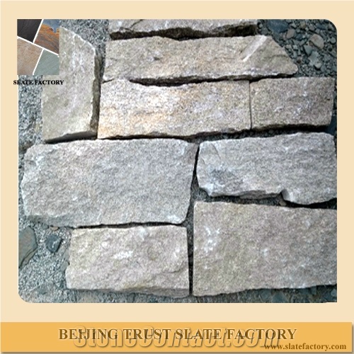 Golden Beige Quartzite Natural Stacked Stone Siding,Stack Stone Ledge Panel,Stacked Culture Stone Facade,Stack Stone Veneer,Stacked Stone Wall Cladding