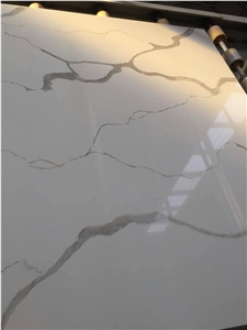 Bestone Calacatta White Man-Made Marble Like Corian Stone Slab for Pre-Fabricated Tops Customized Countertop with Stylish Performance Of Veined Movement