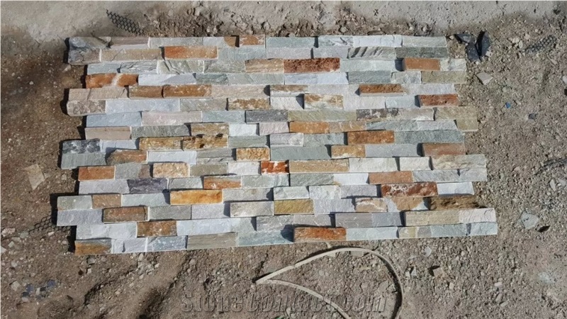 Quartzite Cultured Stone,Green and Rusty Quartzite for Wall Cladding, Stacked Stone Veneer, Thin Stone Veneer, Ledge Stone