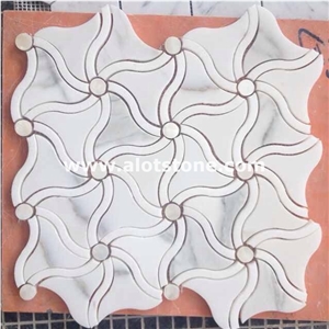 Bianco Carrara Marble Flowers Waterjet Mosaic Pattern