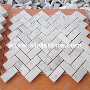 Carrara White Marble Polished Herringbone Mosaic Tile
