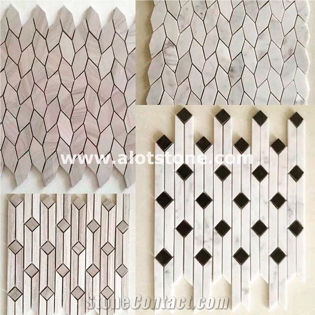 Mix Color Marble Mosaic, White Wooden Marble Mosaic