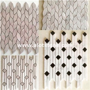 Mix Color Marble Mosaic, White Wooden Marble Mosaic