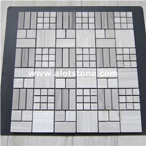 White Wood Marble Square Blend Mosaic