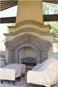Fireplace Surround at Ramada in Tobacco Brown Cantera Stone, Tobacco Brown Cantera Fireplace