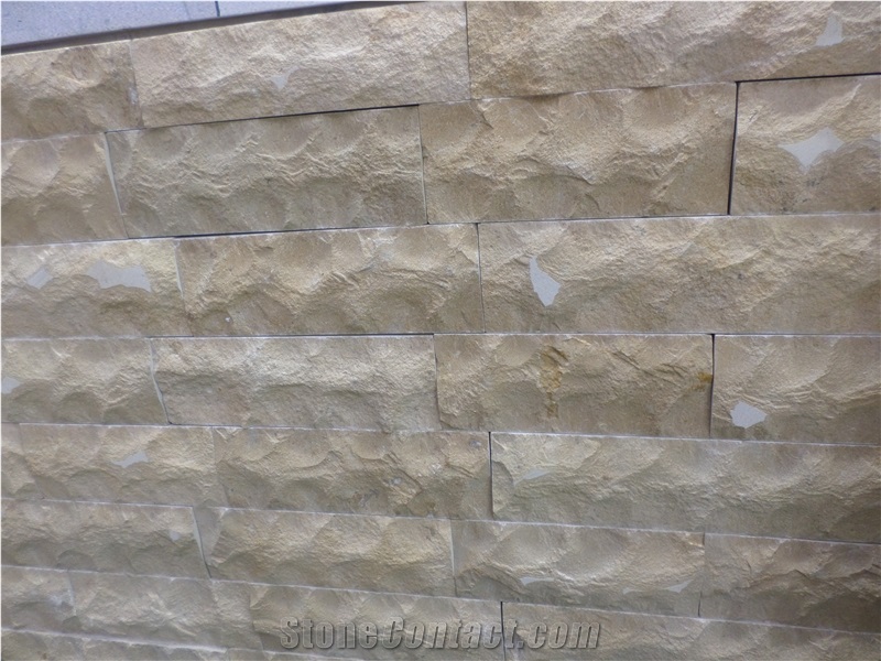 Golden Sinai Limestone Mushroom Split Face for Wall Cladding, Yellow Limestone Mushroom