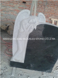 China Black Granite Heart Tombstone/Shanxi Absolute Black Granite Monument, Grade a /Angel Monument/Gravestone/ Engraved Headstones/Memorial, Cemetery Tombstone