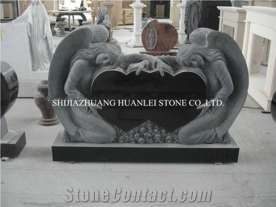 China Black Granite Heart Tombstone/Shanxi Absolute Black Granite Monument, Grade a /Angel Monument/Gravestone/ Engraved Headstones/Memorial, Cemetery Tombstone
