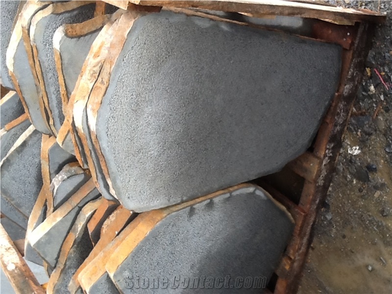 Black Basalt Step Stone Pavers -Bush Hammer Surface, Black Basalt Cube Stone & Pavers, Floor Covering