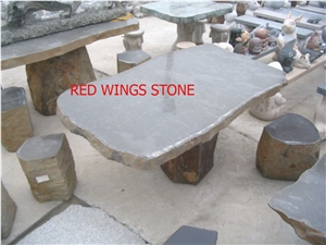 Vietnam Natural Basalt Stone for Table & Chair, Black Basalt Bench & Tables Table Sets