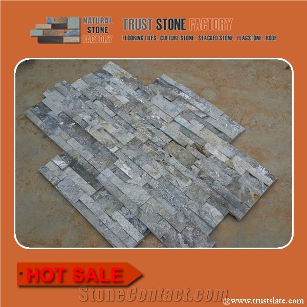 Cheap Price Ostrich Grey Slate Cultured Stone, Fireplace Wall Cladding, Stacked Stone Siding,Stone Factory Supply Stack Stone Veneer Panel