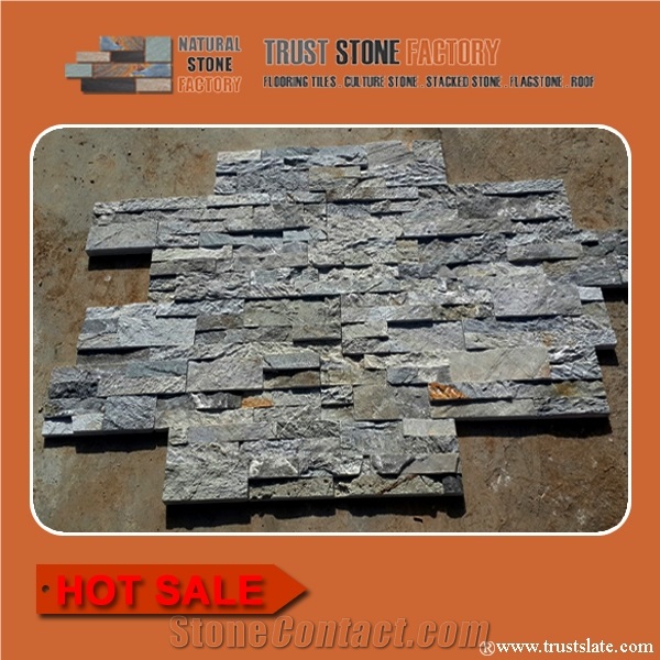 Grey Color Natural Slate Ledgestone, Slate Stone Siding,Cultured Stone Facade,Stacked Stone Veneer,Stone Wall Panels