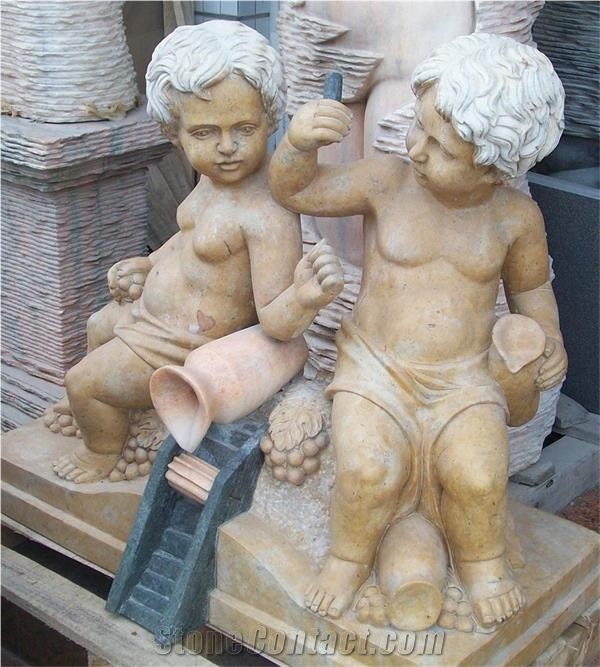 Beige Marble Angel Child Sculpture Garden Sculpture