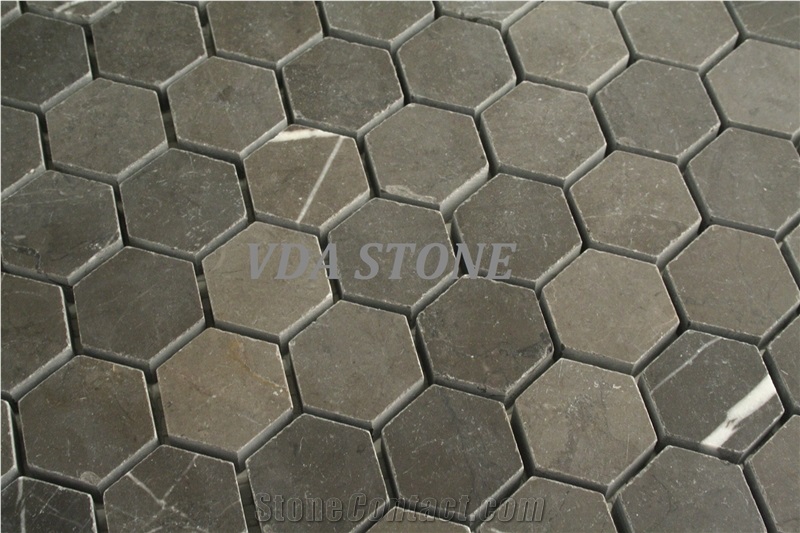 Pietra Grey Marble Herringbone Mosaic Tile