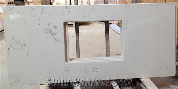 Carrara White Veined Quartz Stone Surfaces Kitchen Countertops with High Gloss and Hardness