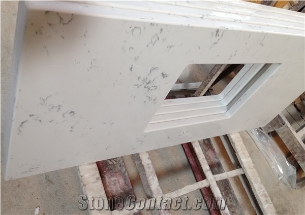Carrara White Veined Quartz Stone Surfaces Kitchen Countertops with High Gloss and Hardness