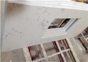 Carrara White Veined Quartz Stone Surfaces Kitchen Countertops with High Gloss and Hardness