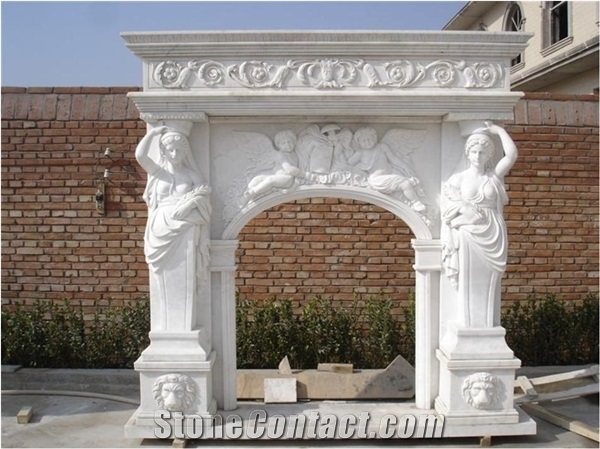 China Oriental White Marble Carrara Marble Fireplace Hearth,Interior Home Furtniture,Fireplace Mantel