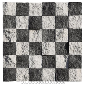 Split Face White Marble Mixed Black Marble Mosaic Tiles