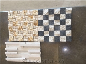 Split Face White Marble Mixed Black Marble Mosaic Tiles