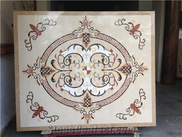 Waterjet Medallion,Ruschita Creme Rosa China Pink Granite Paver with Waterjet Cut Inlaid ,For Home Decoration Ivory Pink and White Marble Inlayed Medallion