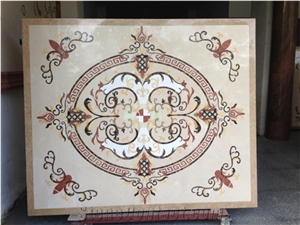 Waterjet Medallion,Ruschita Creme Rosa China Pink Granite Paver with Waterjet Cut Inlaid ,For Home Decoration Ivory Pink and White Marble Inlayed Medallion