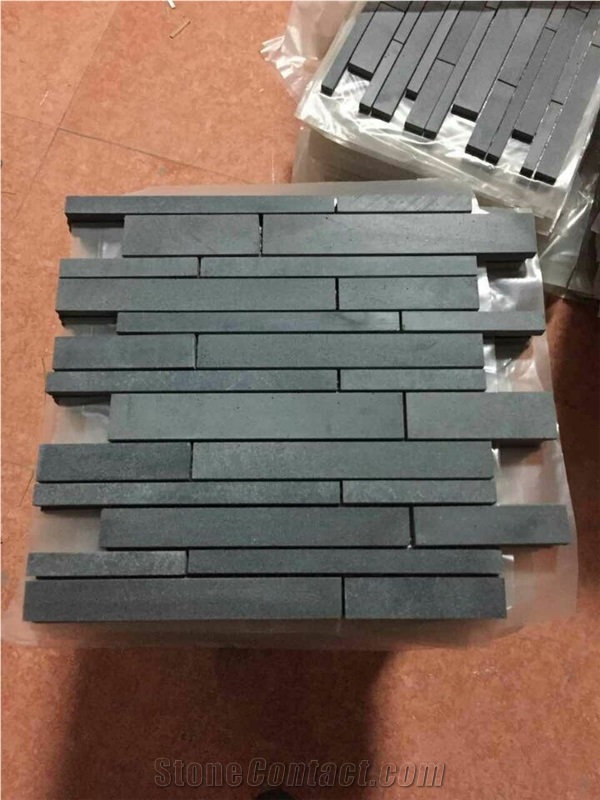 China Grey Basalt Linear Strips Mosaic, Basaltina, Basalto, Inca Grey, China Basalt Linear Strips Wall Mosaic