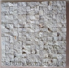 Popular Beige Split Face Limestone Cubic Mosaic for Wall and Floor