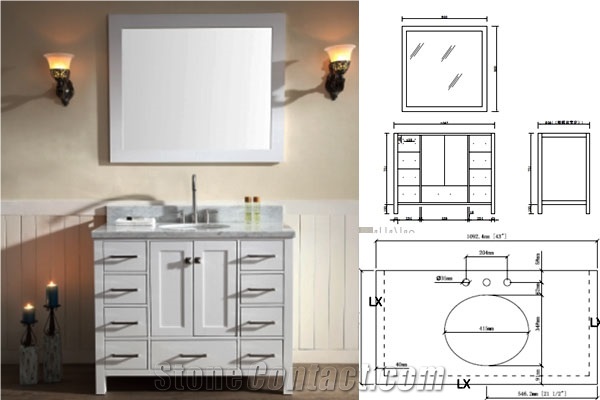 Italy Carrara White Marble Bath Vanity Countertops with Pre-Attached White Ceramic Sinks