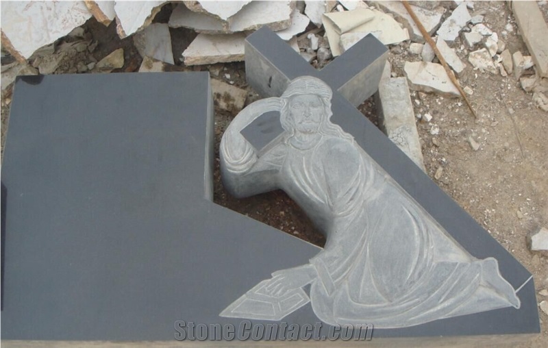 Black Granite Carving Angel Headstone Monuments