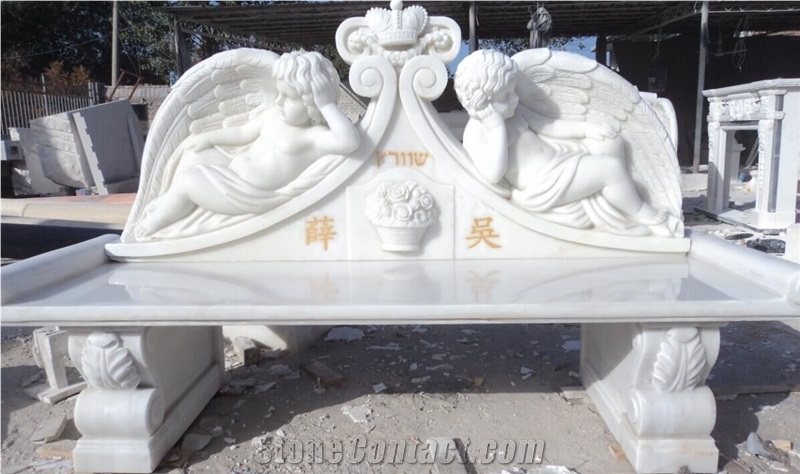 Hunan White Marble Carving Tombstone Yard Angels Books Floowers Bed