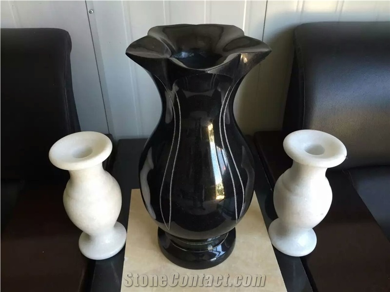 Shanxi Black Granite High Polished Gravestone Vases