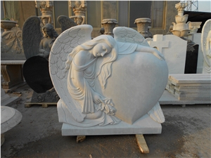 White Marble Carving Angel Heart Flower Cross Single Double Tombstones