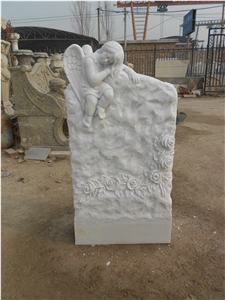 White Marble Carving Angel Heart Flower Cross Single Double Tombstones