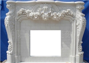 White Marble Carving Fireplace Mantel Surround Full Set with Hearth and Backpanel Low Price