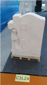 White Marble Carving Tombstones Of Goddess Angel and Heart
